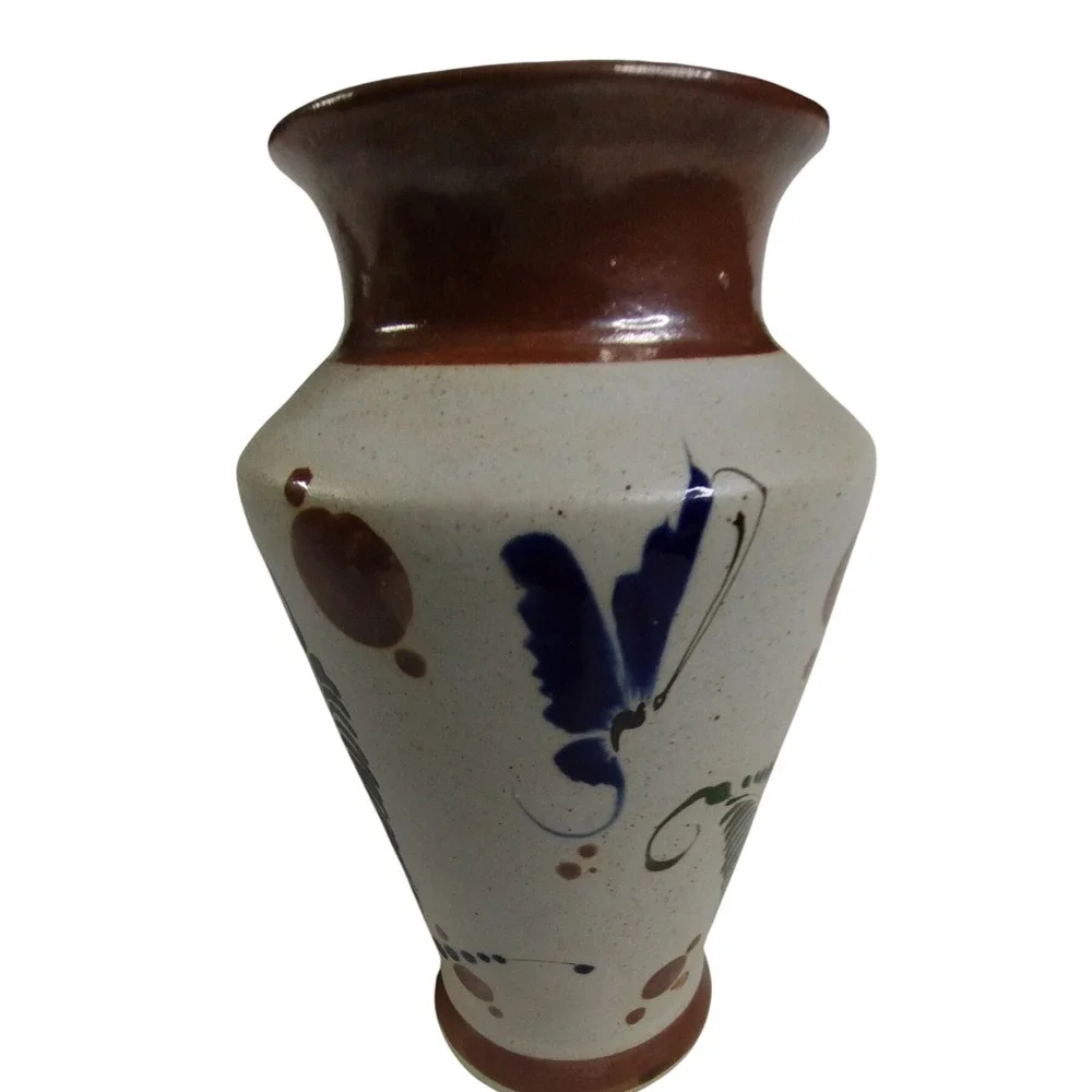 Handmade Mendez Mayers Pottery Vase‎ Bird Butterfly Folk Art Terracotta
